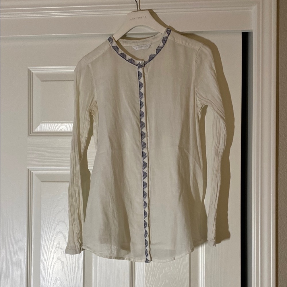 Promod Cream Blouse with Blue Pattern